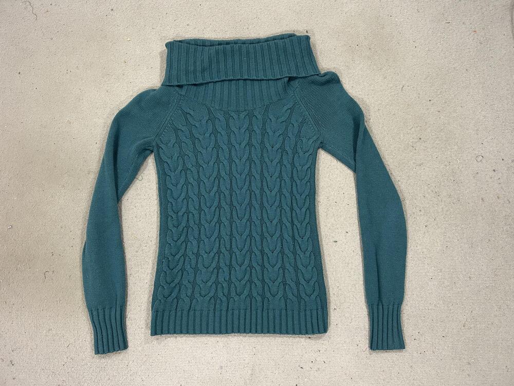 Banana Republic Sweater Womens XS Teal Cable Knit Cowl Neck Preppy Luxury